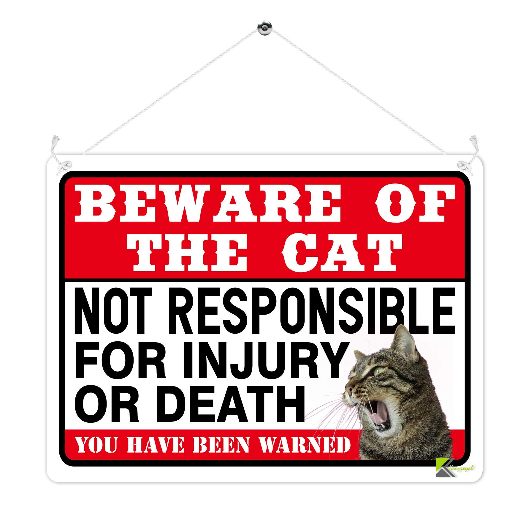 Kruzroyal Rustic Red Funny Beware Of The Cat Metal Wall Sign, Humorous Pet Warning Plaque Gift, Retro Vintage Tin Decor For Home Gate Or Porch, 20X15cm Mp365
