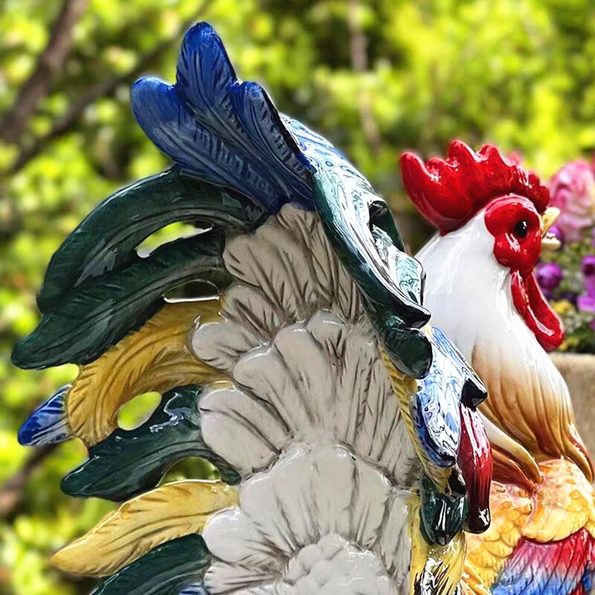 Ceramic Collectible Figurines Statue，3D Hand-Painted Large Strawberry Rooster Home Decoration -11.5H