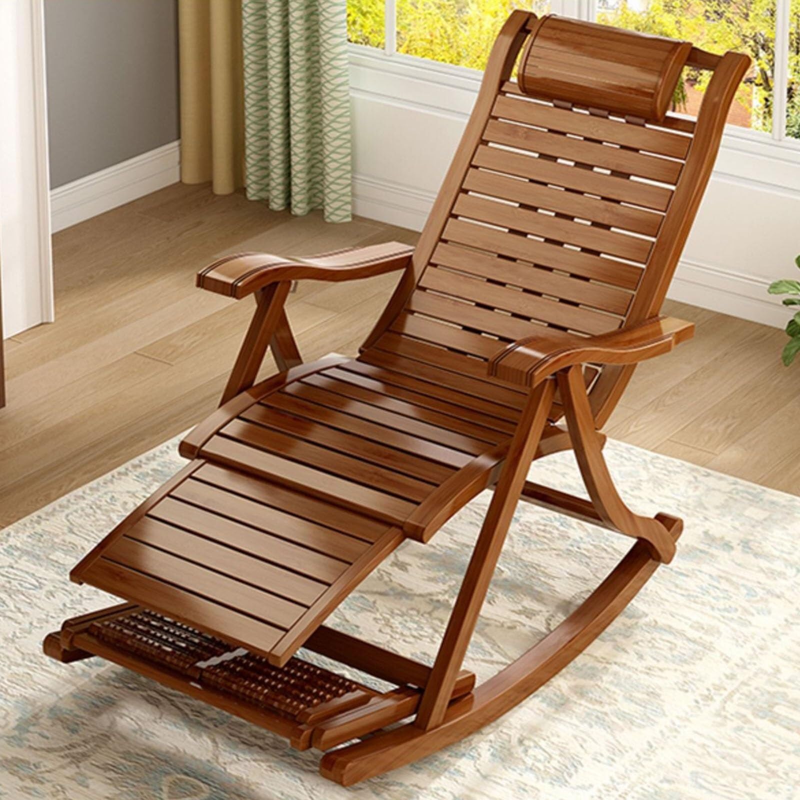 Fauteuil à bascule en bambou robuste 300 kg pour adulte, assise inclinable de salon