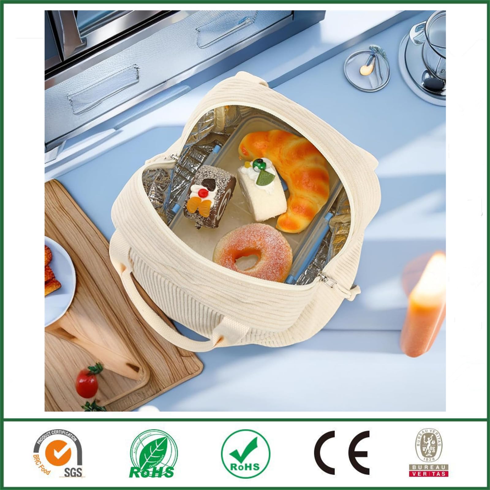 HOMESPON Sac à Déjeuner Isotherme De Grande Capacité En Velours Côtelé Pour Le Travail, Le Pique-nique Ou Les Voyages - Pour Homme Et Femme - Avec Poche Avant - Rose Fraise