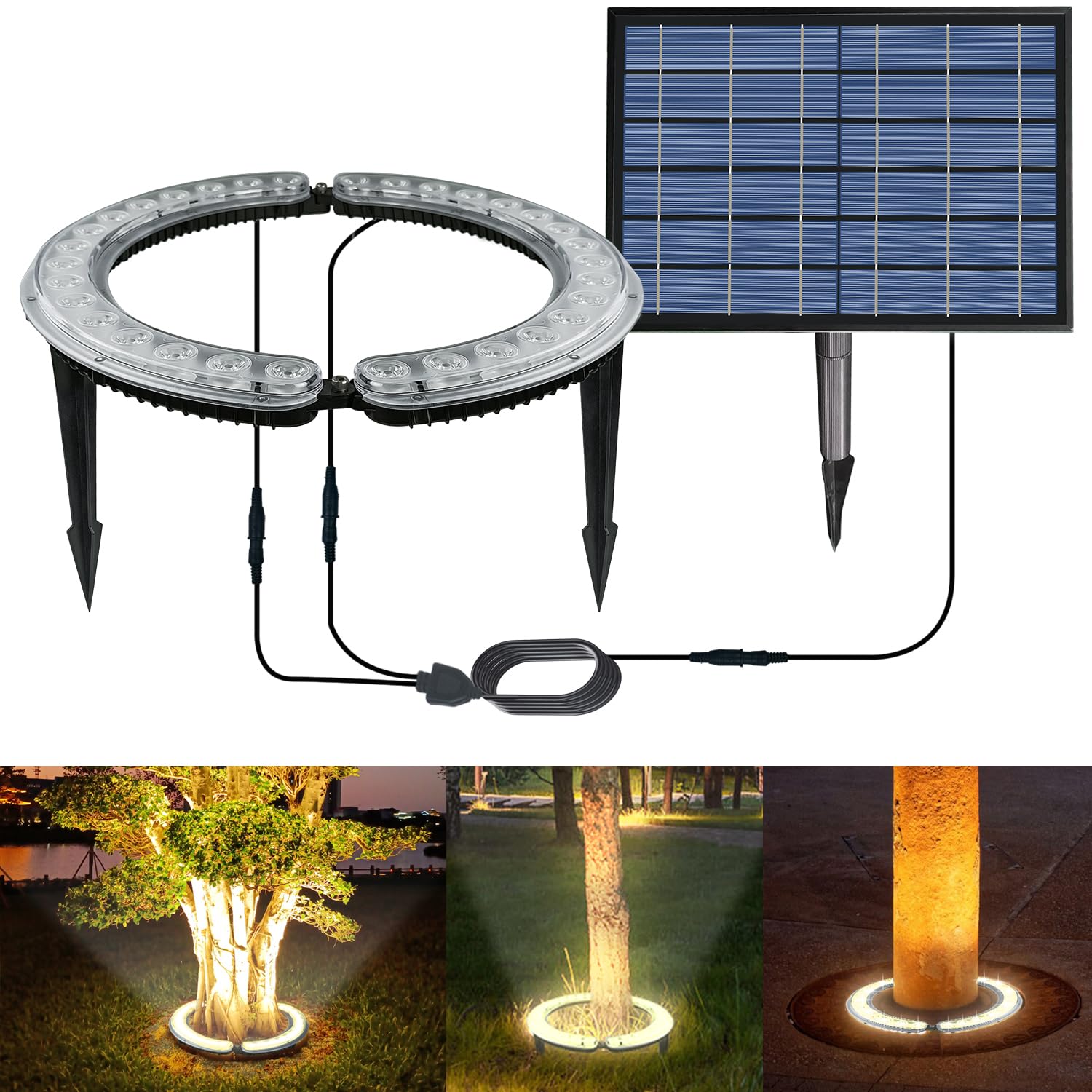 Solar Palm Tree Lights Outdoor, 12000 mAh & 32 LEDs Warm Light Outdoor Uplight Landscape Spotlights Solar Powered, Waterproof led Floodlights for Large Tree, Yard, Landscape, Garden