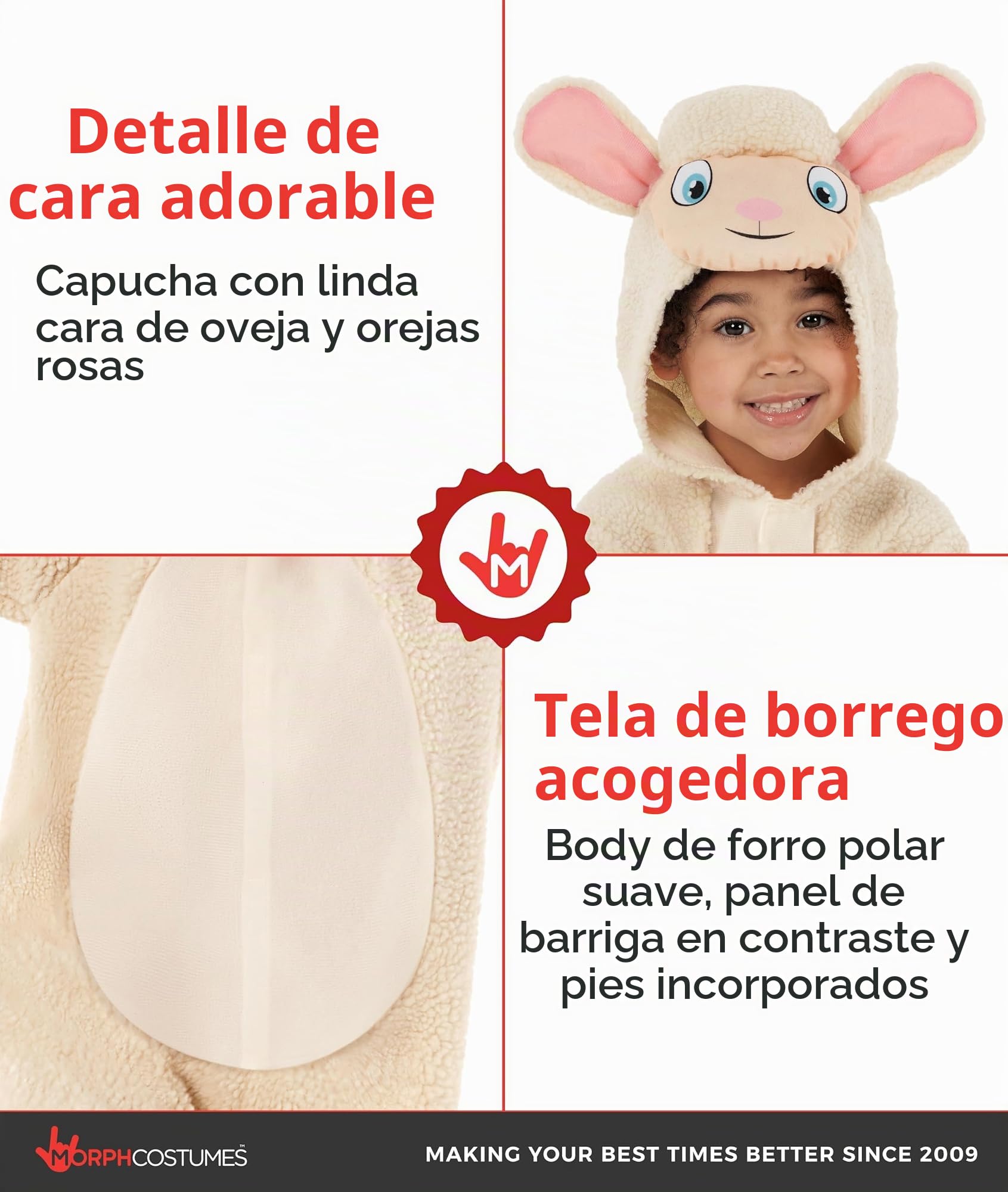 Morph Disfraz Oveja Niño, Disfraz de Cordero Halloween Niño