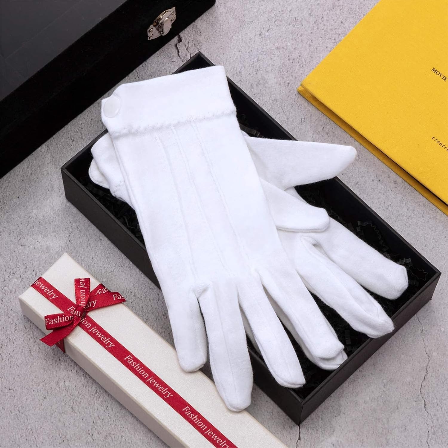 SATINIOR 10/100 Pairs White Cotton Marching Gloves Formal Tuxedo Guard Parade Gloves