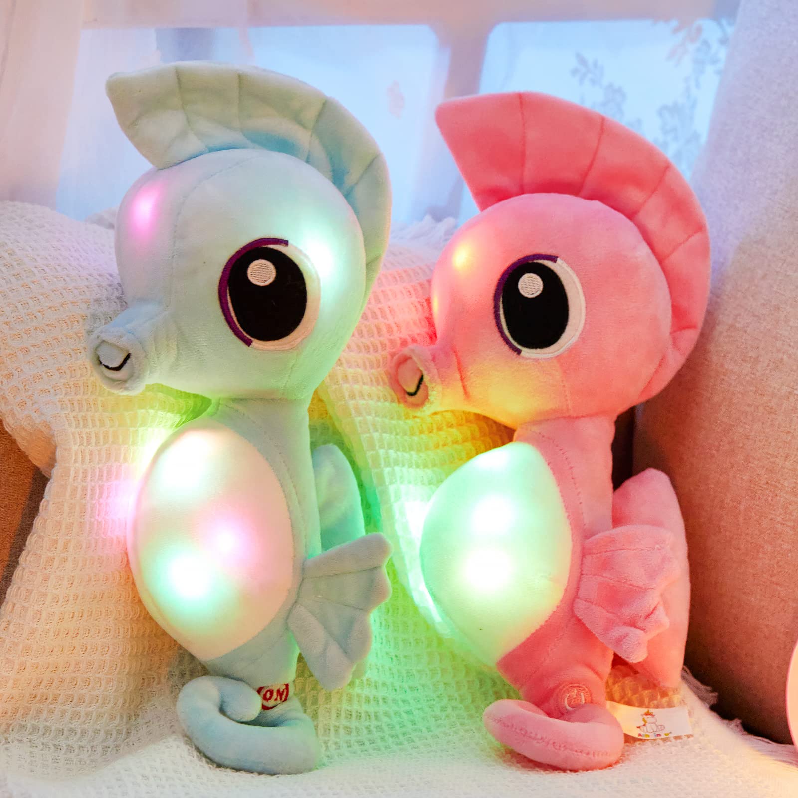 Animales de peluche con luz LED, suave, vida oceánica, juguete de peluche con luz nocturna, amigo de cama, día del niño, regalos de cumpleaños para niños pequeños, 8 pulgadas (azul) 5