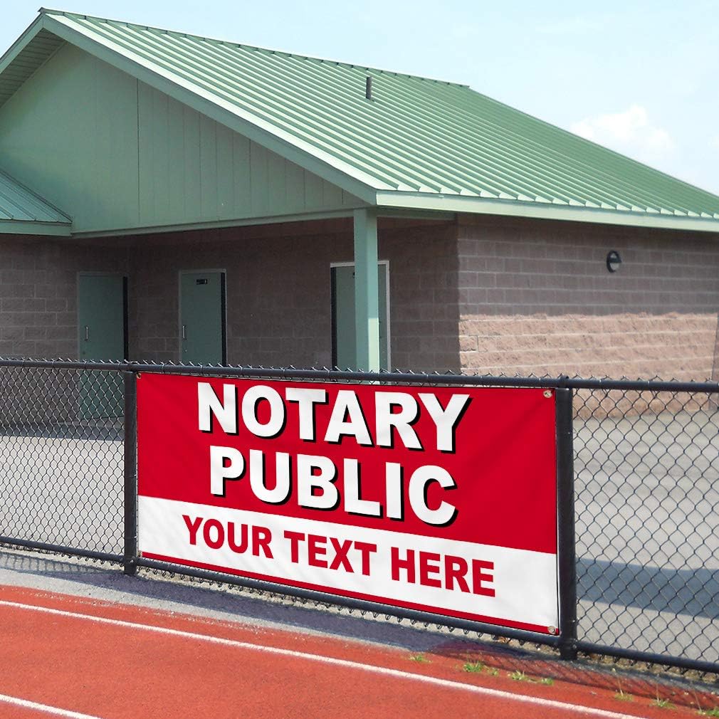 Custom Industrial Vinyl Banner Multiple Sizes Notary Public Style B Personalized Text Here Business Outdoor Weatherproof Yard Signs Red 4 Grommets 16x40Inches
