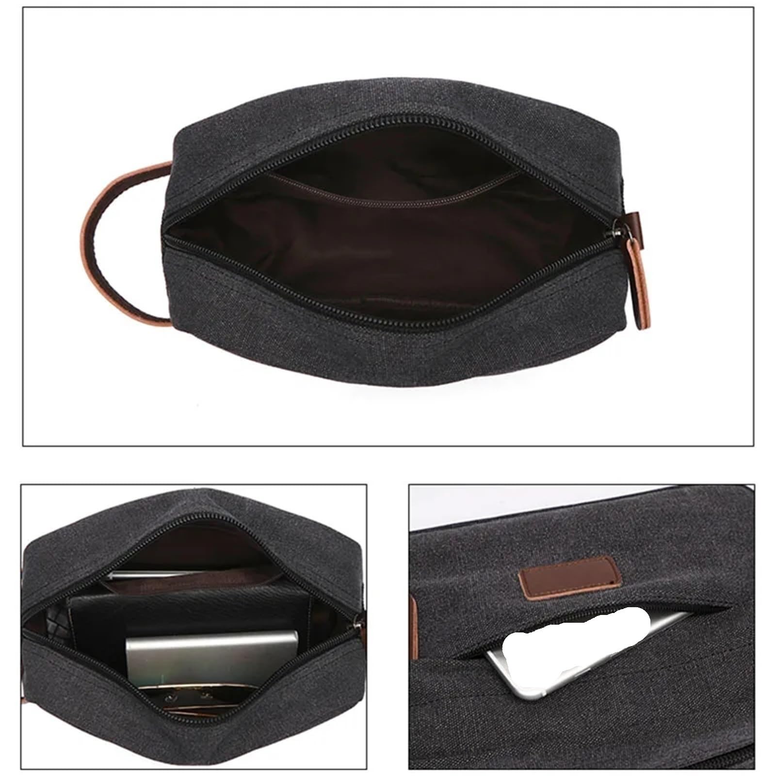 Neceser Neceser de Viaje de Lona for Hombre, Neceser for Mujer, Maquillaje cosmético, Neceser de Belleza, Bolso Organizador de Afeitado Impermeable(Black)