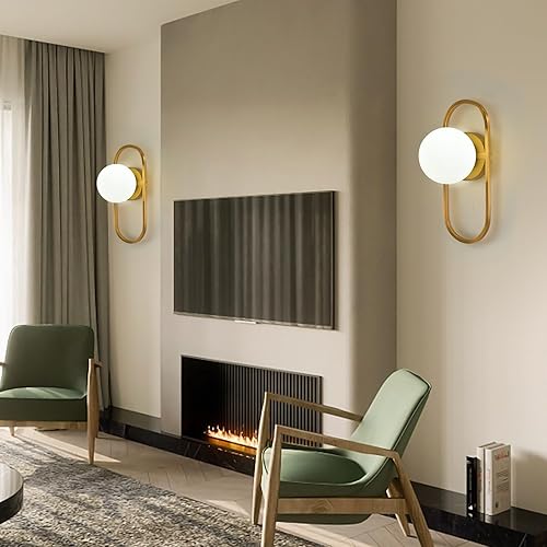 Miniatura 3 de SeeU Apliques de pared modernos de mediados de siglo, lámpara de pared dorada con pantalla de globo blanco, lámpara de pared para baño, dormitorio,