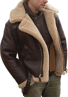 Men's Aviator Flying B3 Shearling Faux Sheepskin Leather Bomber Jackets Casual Warm Winter Coats