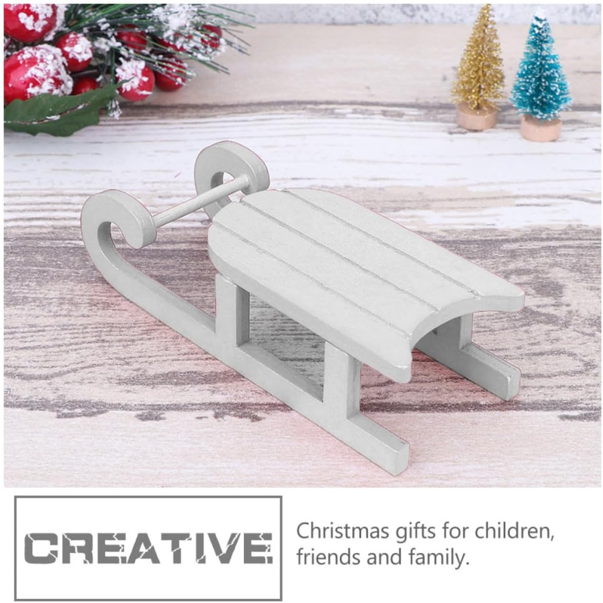 2pcs Christmas Wooden Sleigh Ornament White Desktop Decor for Home
