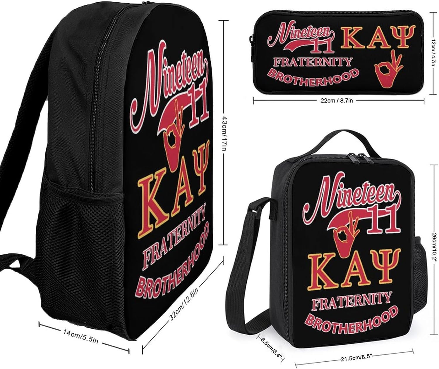 17" Laptop Backpack, Insulated Lunch Tote & Pouch Durable Daypack Set Fraternity Paraphernalia Gifts (Red, One Size)