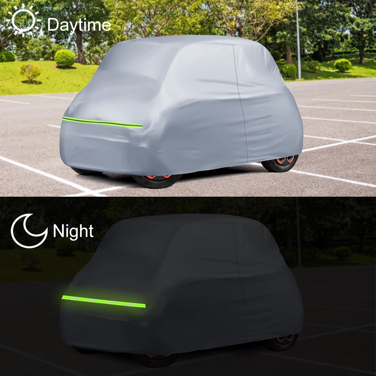 Telo Copriauto Sostituzione per Citroen Ami/O-pel Rocks-e/Electric/F-iat Topolino 2020-2024, Copertura Auto Protettiva Dell'auto, Telone Garage Completo Impermeabile Strisce Riflettenti, Argento