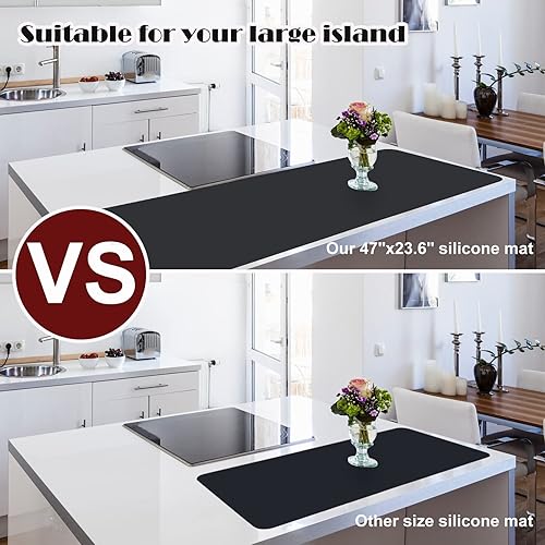 Miniatura 4 de Alfombrillas de silicona extra grandes para encimera de cocina de 47 x 23.6 pulgadas, alfombrilla más grande resistente al calor, alfombrilla de