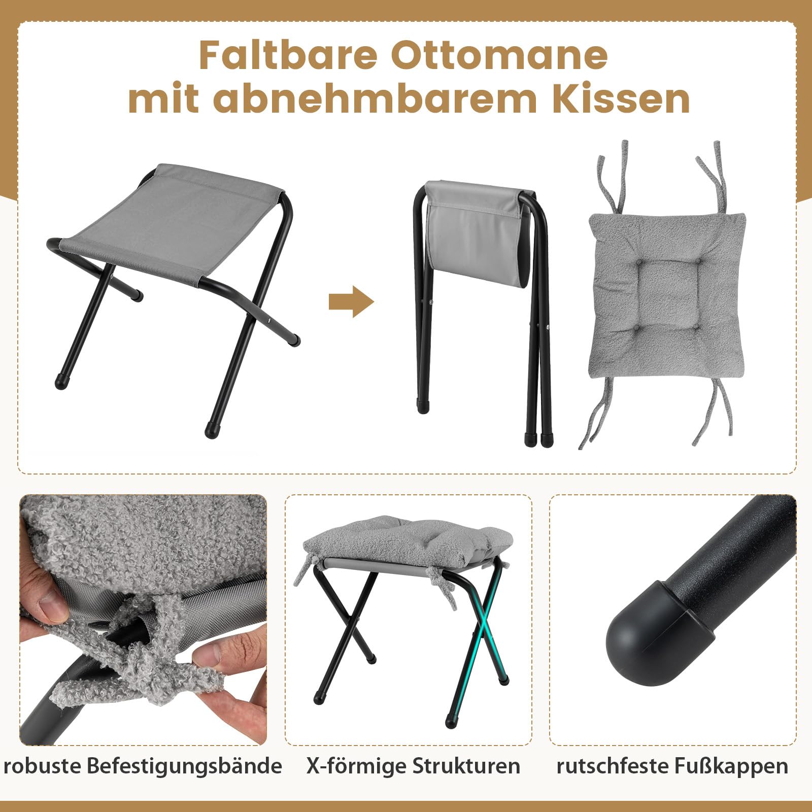 COSTWAY Sessel mit Hocker, Relaxsessel mit Armlehnen, Seitentasche & Fußstütze, Loungesessel, Fernsehsessel, gepolsterter Ohrensessel für Wohnzimmer, Schlafzimmer, Büro (Grau)