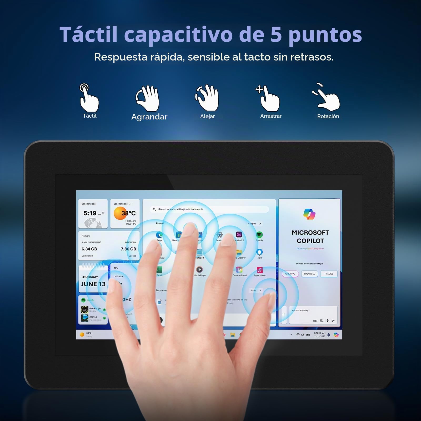 Pantalla Táctil de 7 Pulgadas, Mini Monitor IPS HD de 1024 × 600 con Altavoces Integrados/Entrada HDMI/VGA/AV para Raspberry Pi, PC, TV, CNC, CCTV