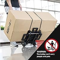 Vista 4 de Carretilla de Mano Plegable Ligera, Pequeño Carrito Utilitario con 4 Ruedas y 2 Cuerdas Elásticas, Carretilla Portátil tipo Mochila, Carrito