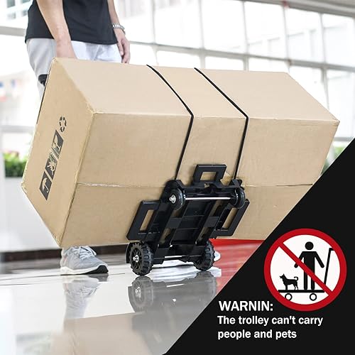 Miniatura 7 de Carro de mano plegable pequeño, carrito utilitario plegable con 4 ruedas y 2 cuerdas elásticas, carrito plegable, mochila de carretilla, plataforma