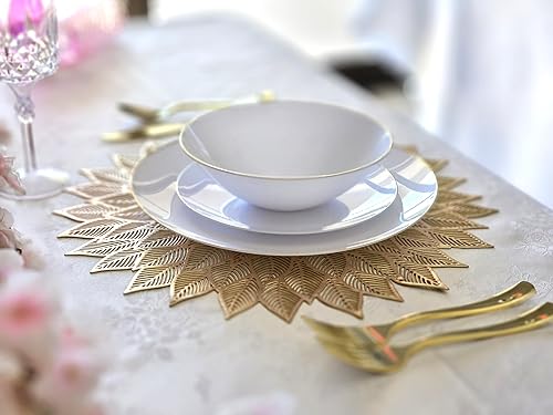 Miniatura 2 de Paquete de 10 manteles individuales metálicos de vinilo prensado/mantel individual decorativo de boda (Dhalia-dorado mate)