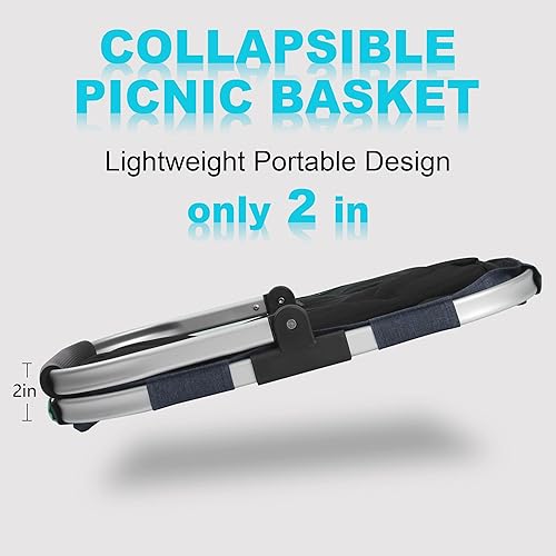Miniatura 9 de SIYUAN - Cesta de pícnic, cesta de la compra plegable de 24 litros, portátil, con 2 asas, reutilizable, plegable, cesta de mercado a prueba de fugas