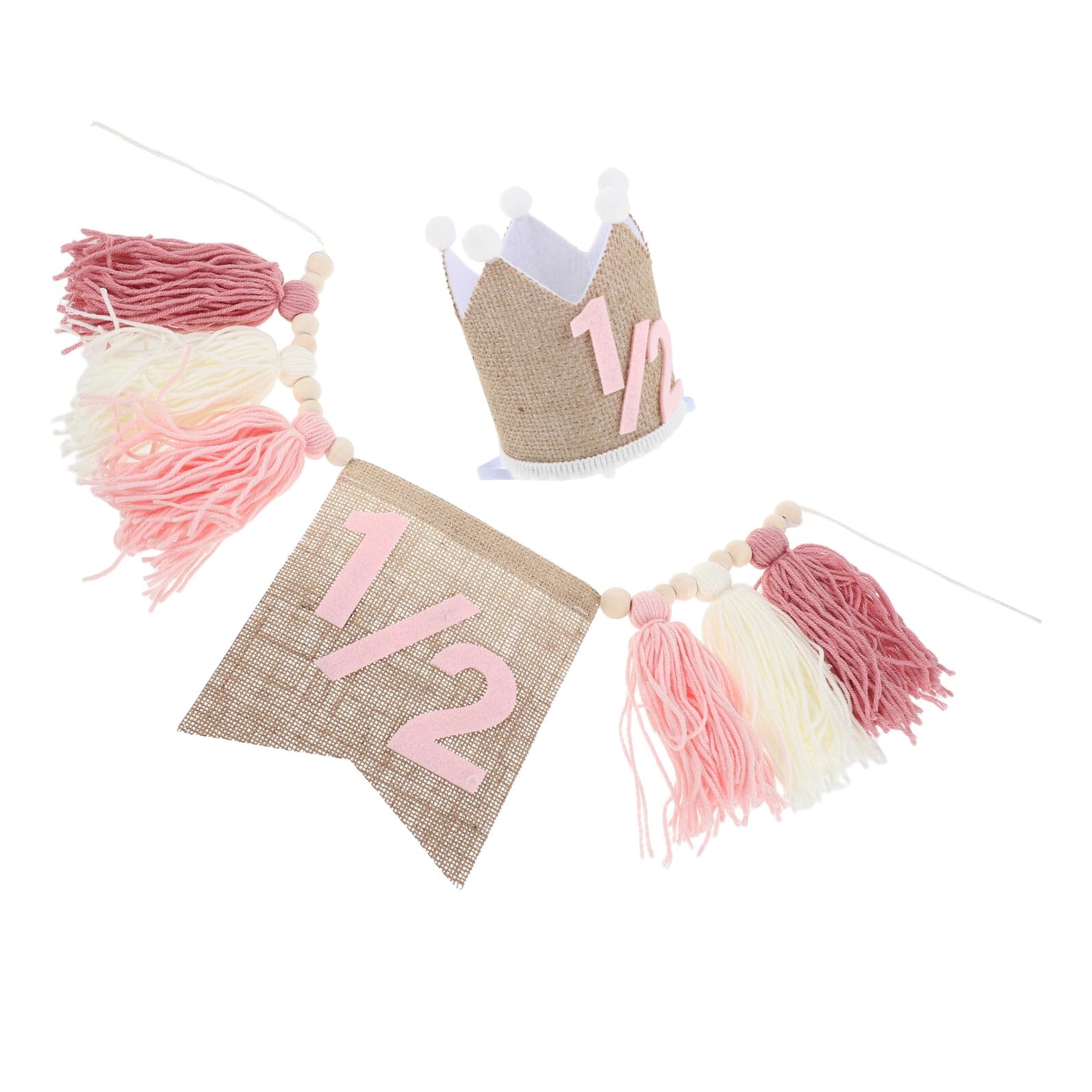 2piezas Banderines Decorativos Bohemios Borlas de Cuentas de Madera para Cumpleaños de Niñas de Meses Pancarta Flecos para Trona