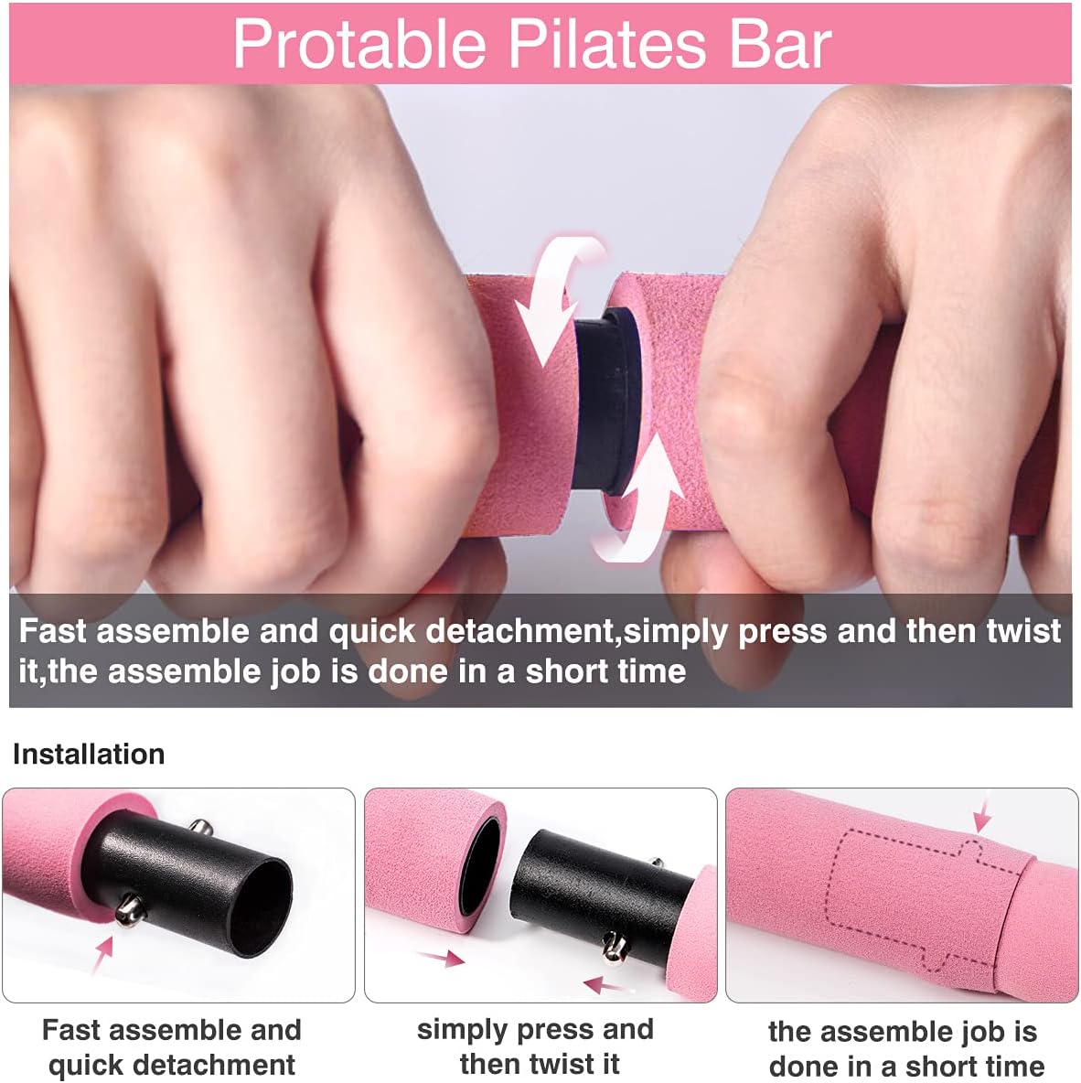 Pilates Bar Kit with Resistance Bands(2 Standard&2 Strong),Protable Home Gym Workout Equipment For Women,Perfect Stretched Fusion Exercise Bar and Bands for Toning Muscle,Leg,Butt and Full Body (Pink) : Sports & Outdoors
