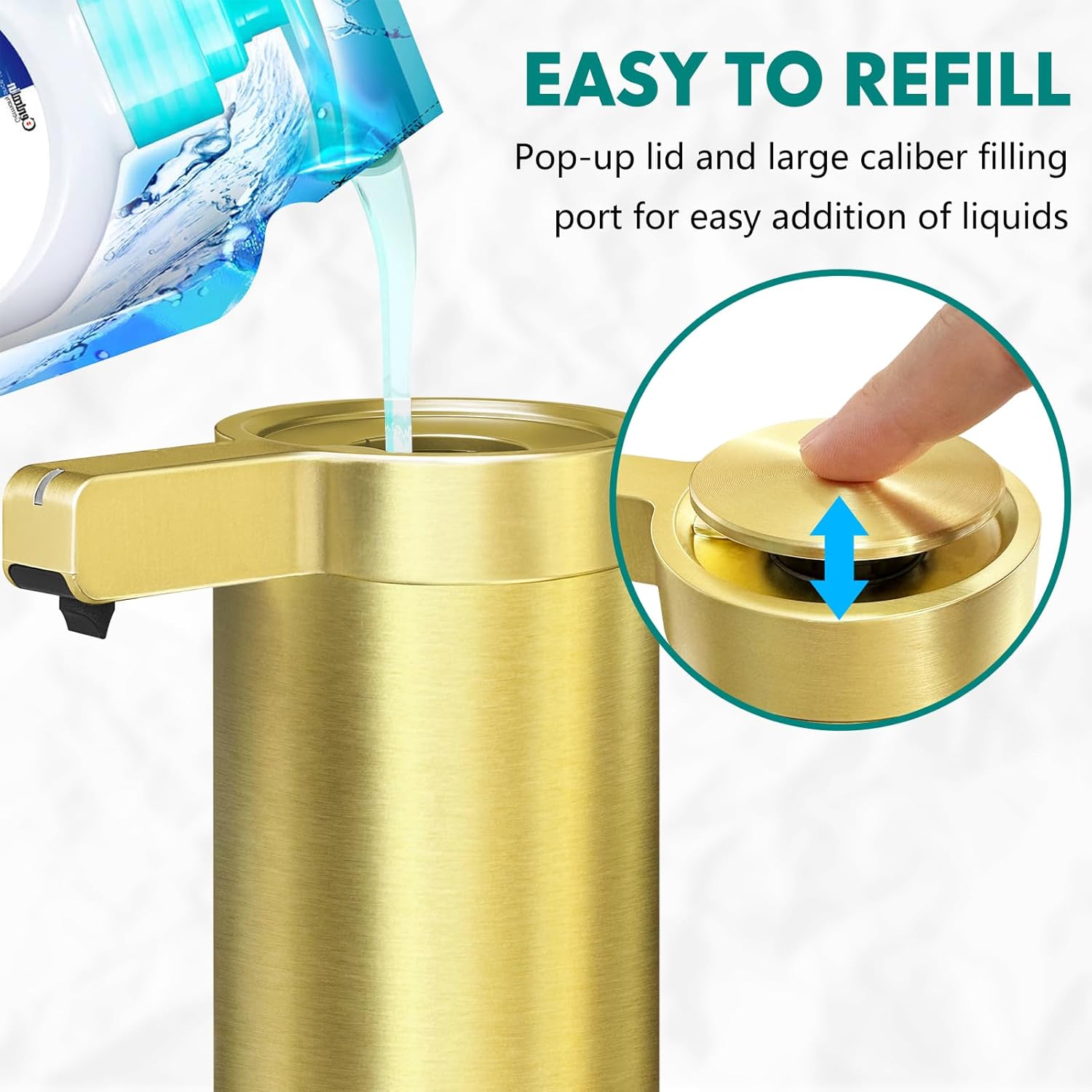 Automatic Soap Dispenser Stainless Steel with Sensor Infrared Soap Dispenser Electric IPX5 Waterproof USB-C Charging Motion Sensor for Kitchen & Bathroom (Gold)