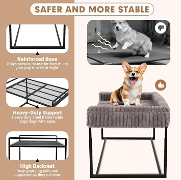 Adjustable Bedside Dog Bed for Large Dogs, Elevated Dog