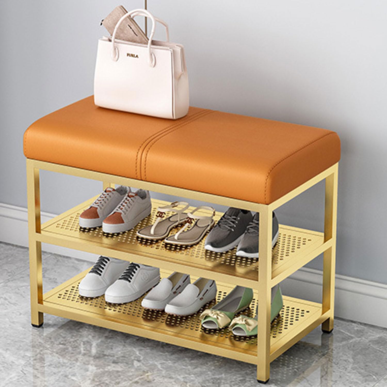 Banc à chaussures en métal robuste et étagère de rangement pour couloir et entrée