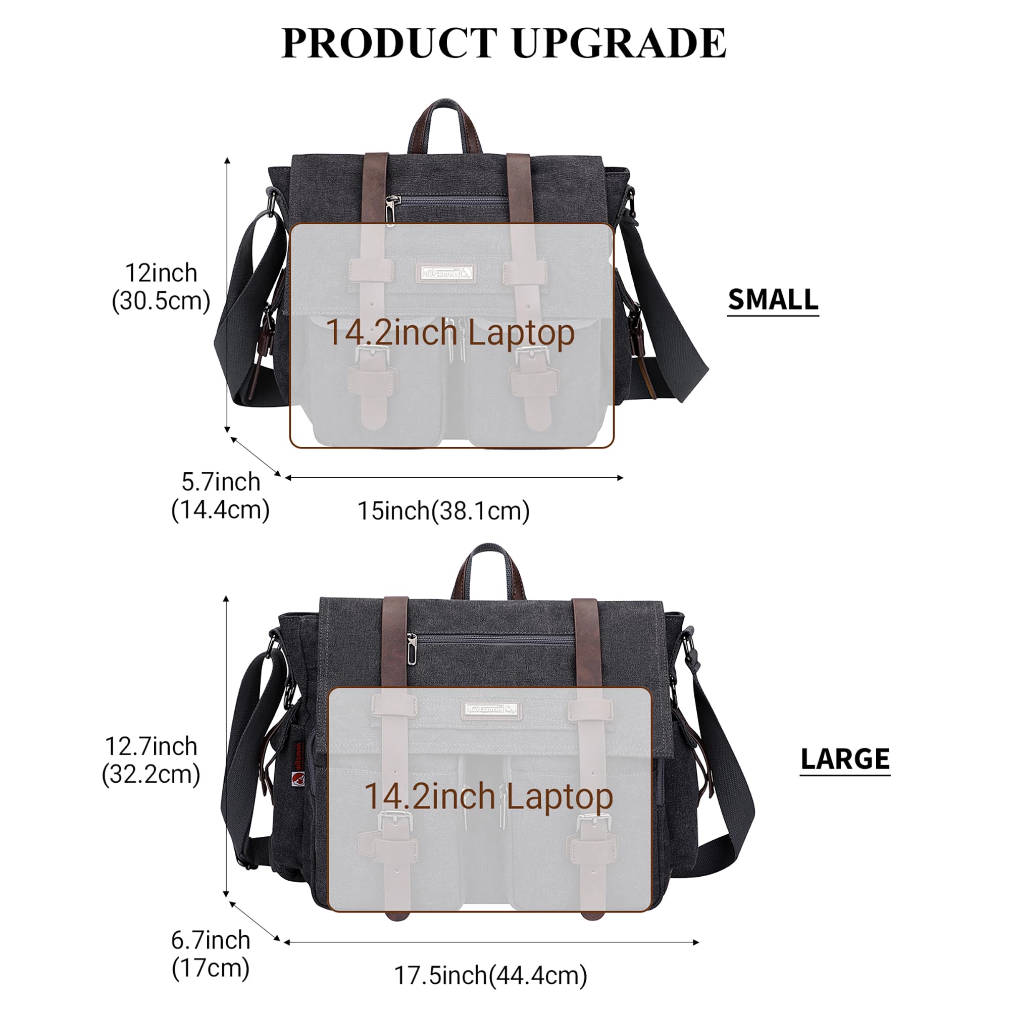 WITZMAN Canvas Messenger Bag Herren Männer Groß Vintage Tasche Umhängetasche 17 Zoll Laptop Crossbody Shoulder Bag