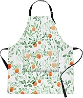 Britimes Vintage Green Leaves Fruits Orange Apron with 2 Pockets - 32x28 Inch Adjustable for Cooking Baking Gardening Men Women