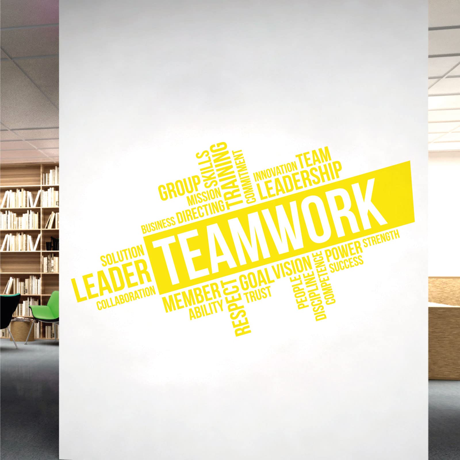 Corporate Wall Art Sticker - Teamwork, Leadership, Training, Skills Goal, Respect... - Company Office, Conference Room [Large] [Lemon]