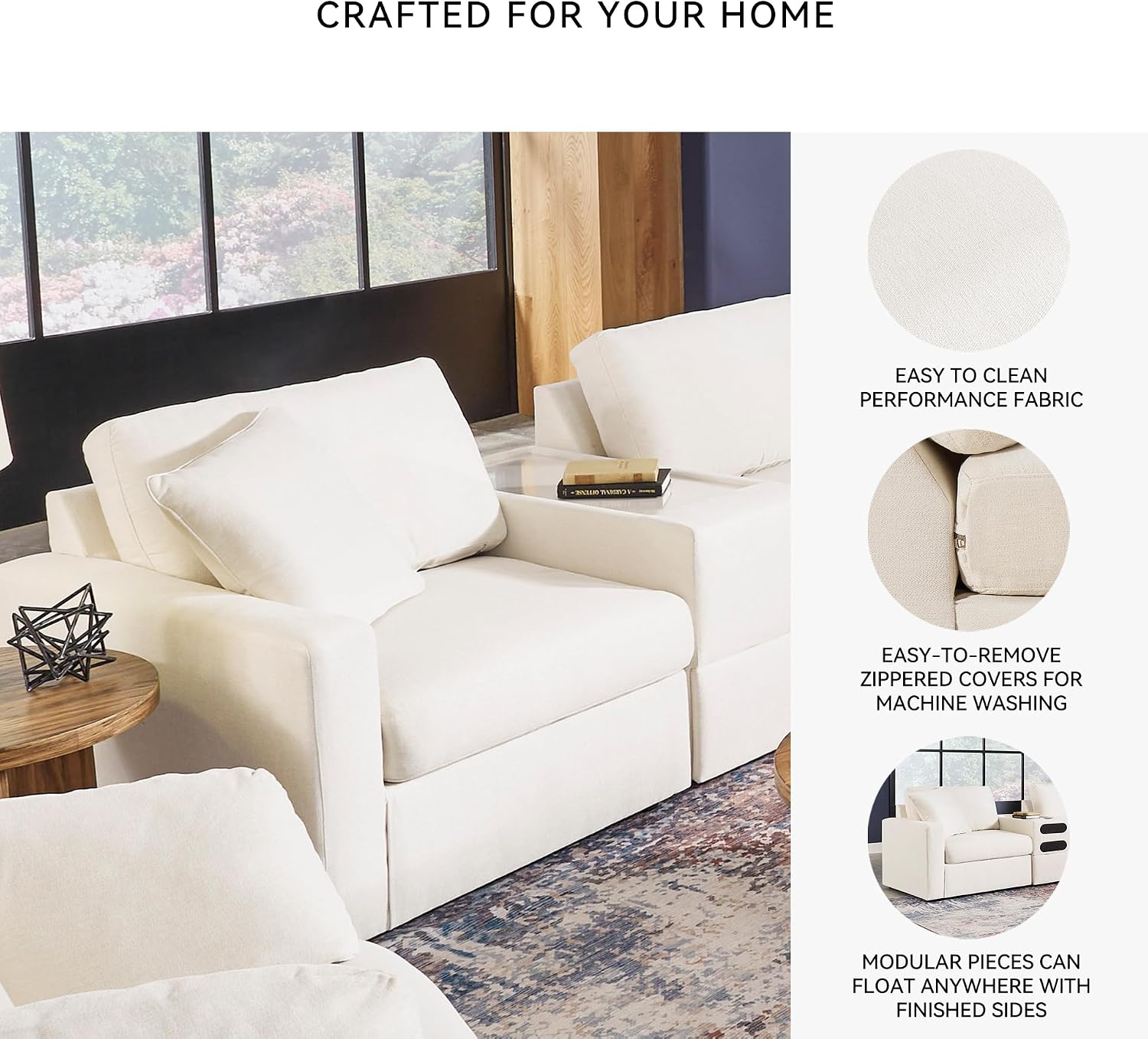 Signature Design by Ashley Modmax Coastal Modular Stain Resistant 3-Piece Sofa with Removable Covers and 2 Accent Pillows, Beige
