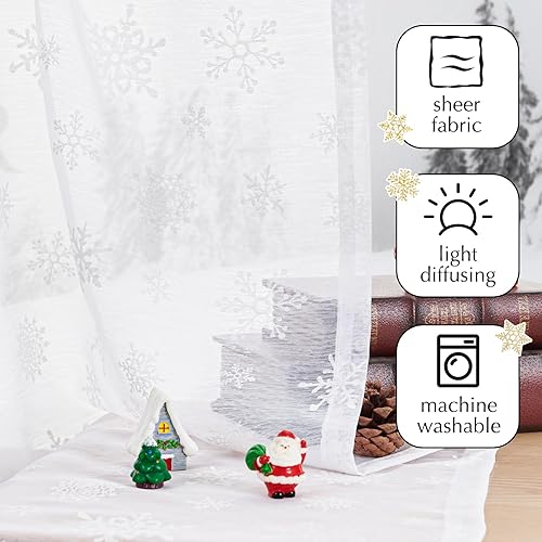 Miniatura 4 de Vangao Cortinas traslúcidas blancas de Navidad para sala de estar, estampado de copos de nieve, 96 pulgadas de largo, para dormitorio, decoración de