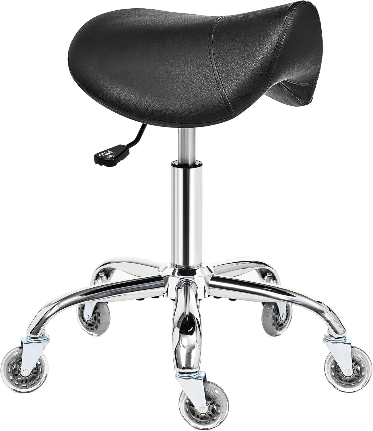 BEWISHOME Tabouret à roulettes pivotant et réglable en Cuir synthétique résistant avec Large Coussin d'assise Ergonomique pour Laboratoire,Bureau,Salons,cliniques (Noir)
