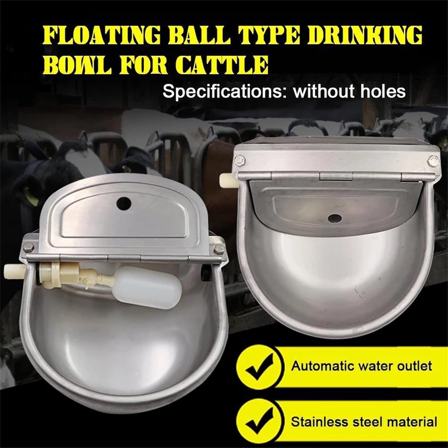 4L 304 Stainless Steel Water Trough Horses Goats Sheep Pig Float Bowl Automatic Waterer Dog Drinking Bowl Cattle Tool Bull Acces