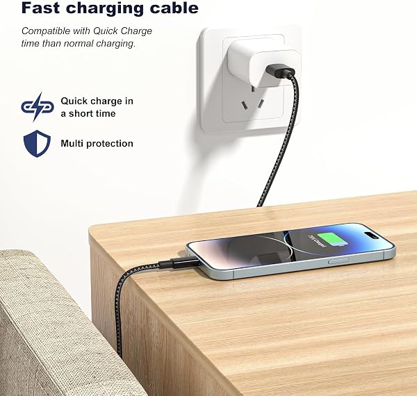 iPhone Charger Cable, 2Pack 1M+2M for Lightning to USB Cable MFi Certified, Fast Charging Braided Lead for Apple iPhone 14/13/12/11/Pro Max/XS/XR/8/7/6/Plus/5 SE, for iPad (Black) - 3