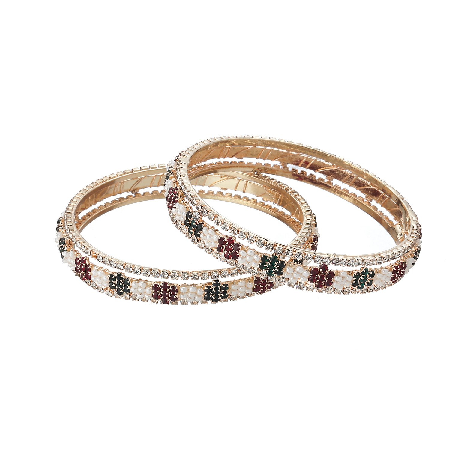 ZENEME Bangle Gold Plated CZ Studded Antique Designer 3 Colour Floral Bangle Set 2 Jewellery For Women & Girls (2.4) (B01N7O7RLU) Amazon Price History, Amazon Price Tracker