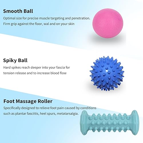Miniatura 2 de Juego azul de alivio de la fascitis plantar, masajeador de rodillos de pies, bola de lacrosse de masaje, juego de terapia de bola puntiaguda para
