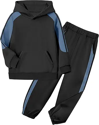 Boys Clothes Hoodie Kids Boys' Clothing Sets Stripe Color Block Sweatsuit 2pcs Long Sleeve Outfits with Pocket 6-12y