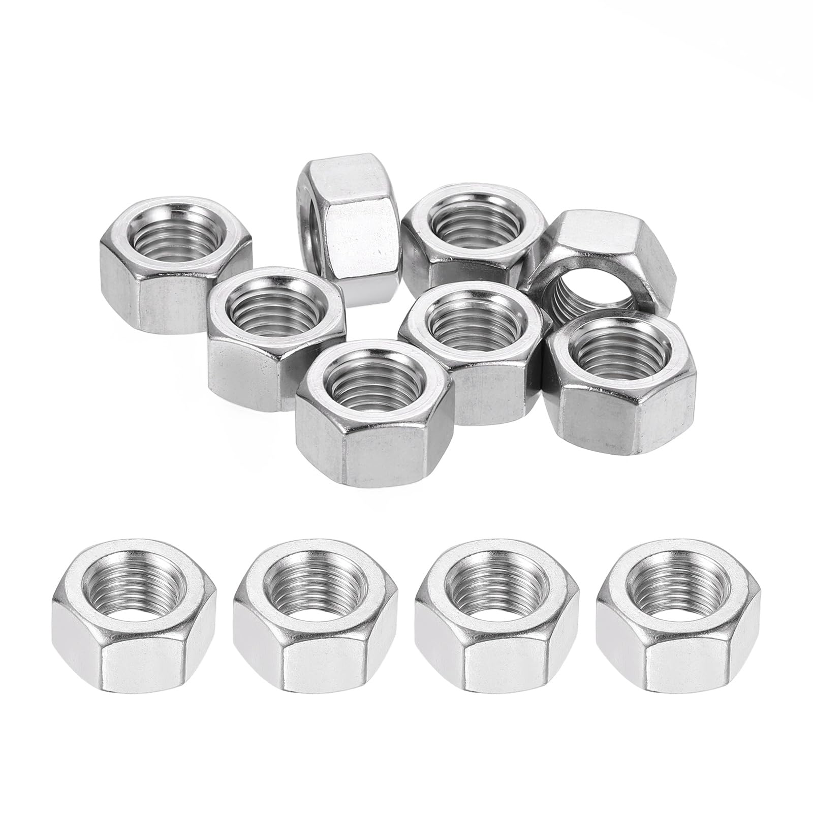 sourcing map M12x1.5mm Hex Nuts, 12Pcs 304 Stainless Steel Metric Fine Thread Hexagon Lock Nuts Fasteners for Machinery Automotive Industrial Use, 18mm / 0.71" Width 10mm / 0.39" Height