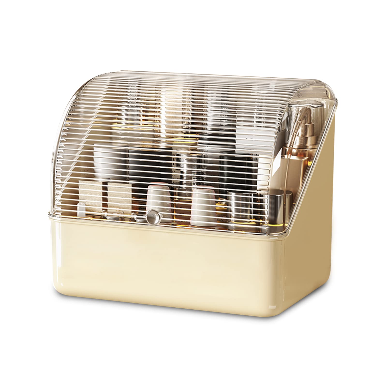 Galatée 180° Rotatable Portable Make Up Organiser Cosmetic Box Cosmetic Storage Box with Dustproof Lid Drawer Cosmetic Beauty Organiser with 2 Drawers - Yellow B