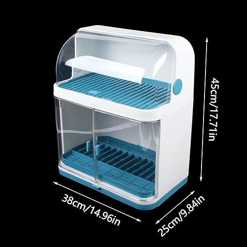 Miniatura 2 de Escurridor de platos de cocina, caja de almacenamiento de plástico a prueba de polvo de 2 niveles, cesta para cubiertos, organizador de utensilios