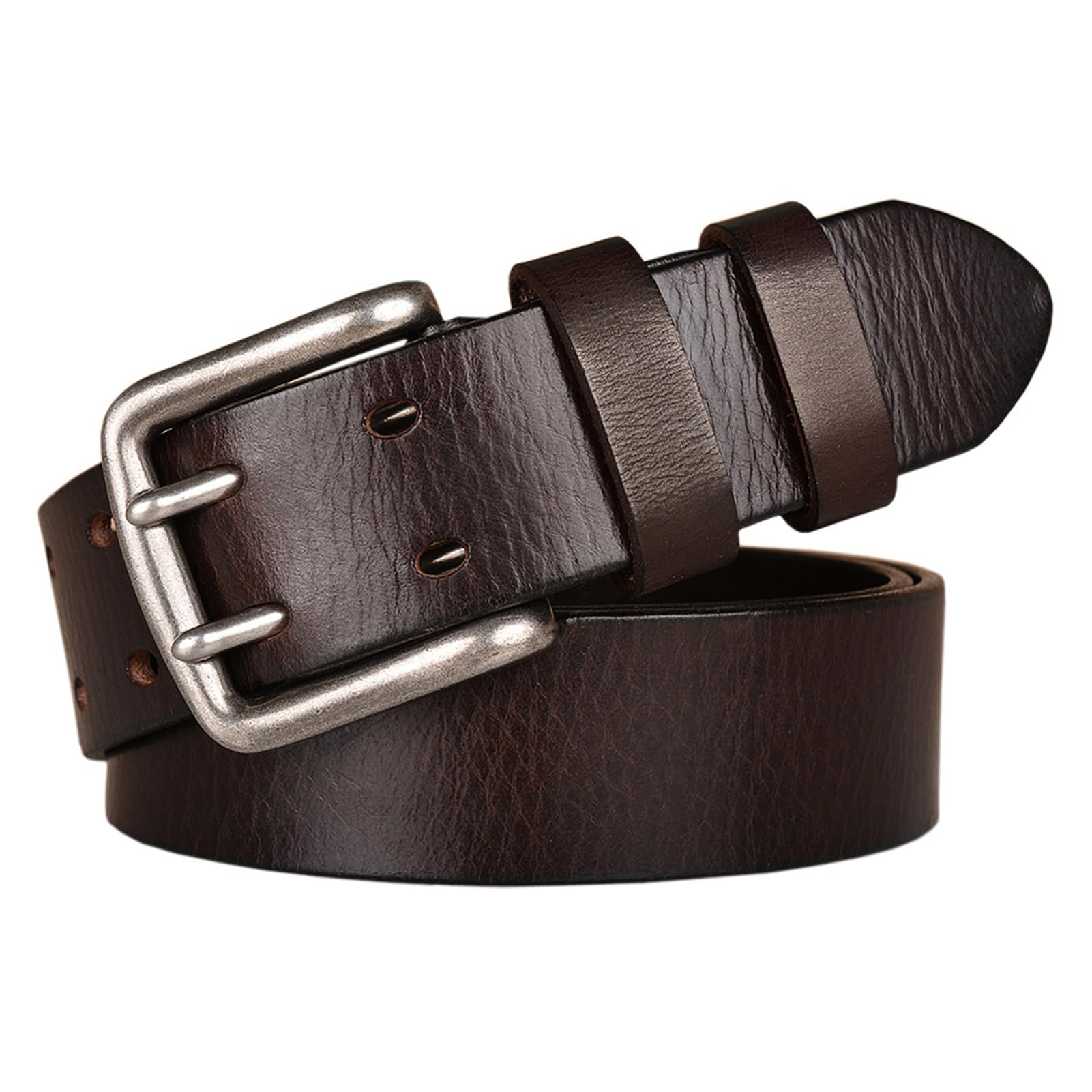 Cintura, Cintura in Pelle da Donna da Uomo Cintura in Pelle Bovina da Uomo Cintura Casual con Fibbia a Doppioo, Adatta per Jeans Unisex, Pantaloni Cintura Casual/Brown/120Cm/Waist:41"