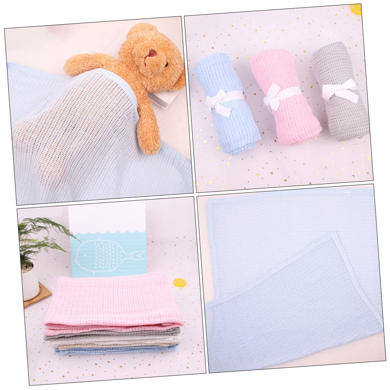 BESTonZON Coperta Cellulare Bebè in Cotone 3 Pezzi per Culla e Passeggino | Festa Estiva, Morbida e Lavabile, per Bambine e Ragazzo Ragazza, Adatta a Sonno e Coccole Quotidiane