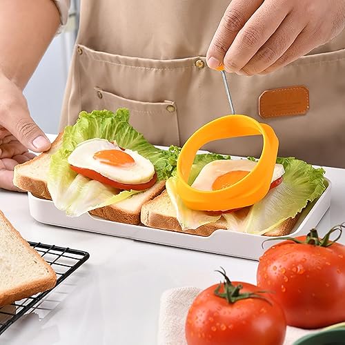 Miniatura 5 de Anillos de silicona para huevos, paquete de 5 moldes redondos y cuadrados de doble cara para huevos de doble cara, molde antiadherente para huevos