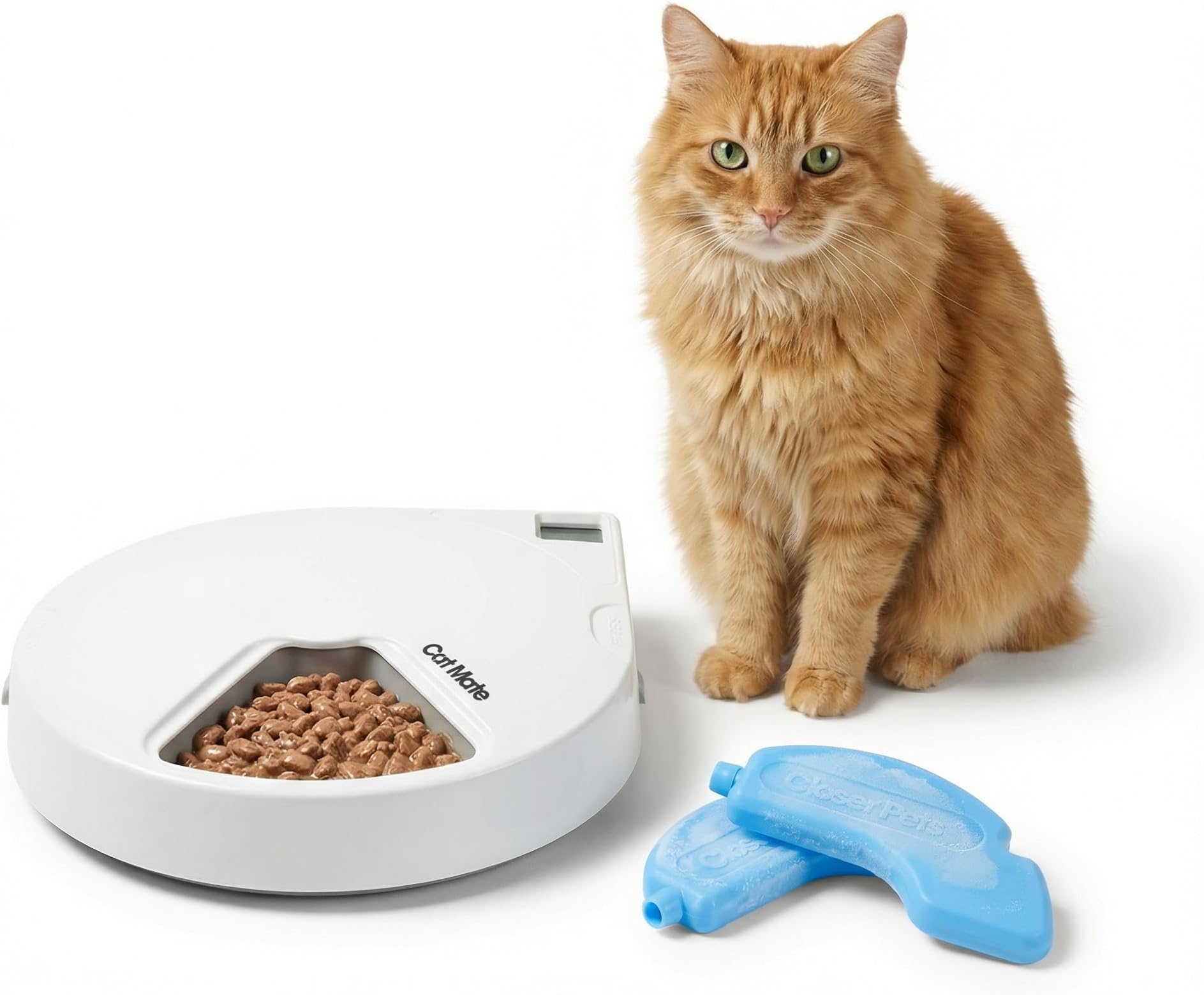 Cat Mate C500 Automatic 5 Bowl Digital Timer-Controlled Pet Feeder - For Cats and Small Dogs, Wet or Dry Food, includes Twin Ice Packs, 5 Meals Up To 330 g Each, White