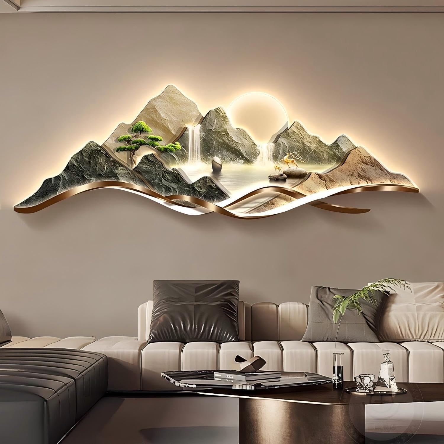 Ljykbfl C 3D Led Wall Art Sculpture, Modern Landscape Screen For Home Decor In Living Room, Study, Bedroom