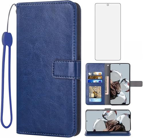 Asuwish Compatible con Xiaomi 12T12T Pro 5G Wallet Case Protector de pantalla de vidrio templado y cubierta de cuero con tapa para tarjetero,