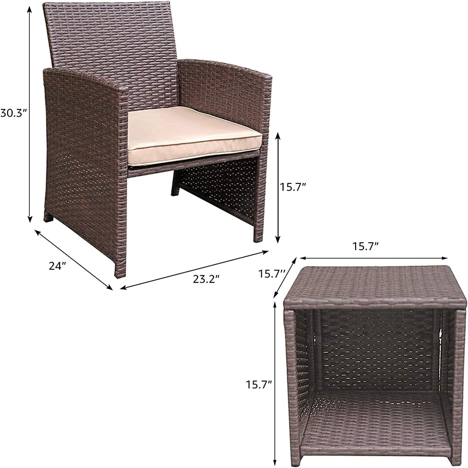 Yangming Patio Furniture Set 3 Piece, Wicker Deck Furniture Set Patio Bistro Sets with Storage Coffee Table, for Lawn, Porch, Deck, Pool, Balcony, Garden, Outdoor (Brown) : Patio, Lawn & Garden