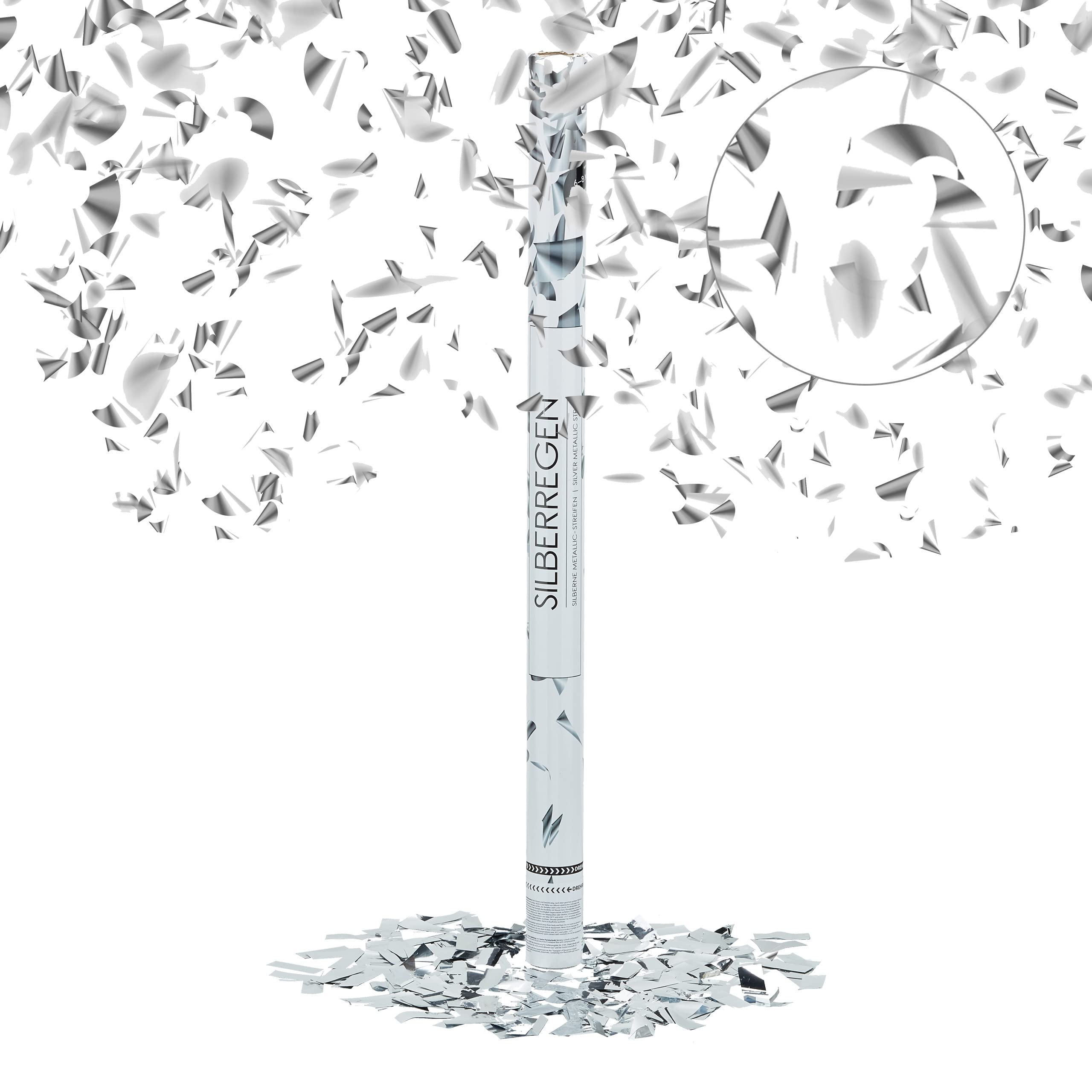 Relaxdays Cañón de confeti, Altura de 6-8 m, Artículo para bodas, Decoración para fiestas, Plateado, 80 cm, color (10020856)