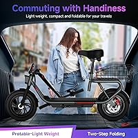 Vista 7 de TST - Scooter eléctrico con asiento, alcance máximo de 20 millas, scooter eléctrico plegable para adultos, motor de pico de 650 W, velocidad máxima